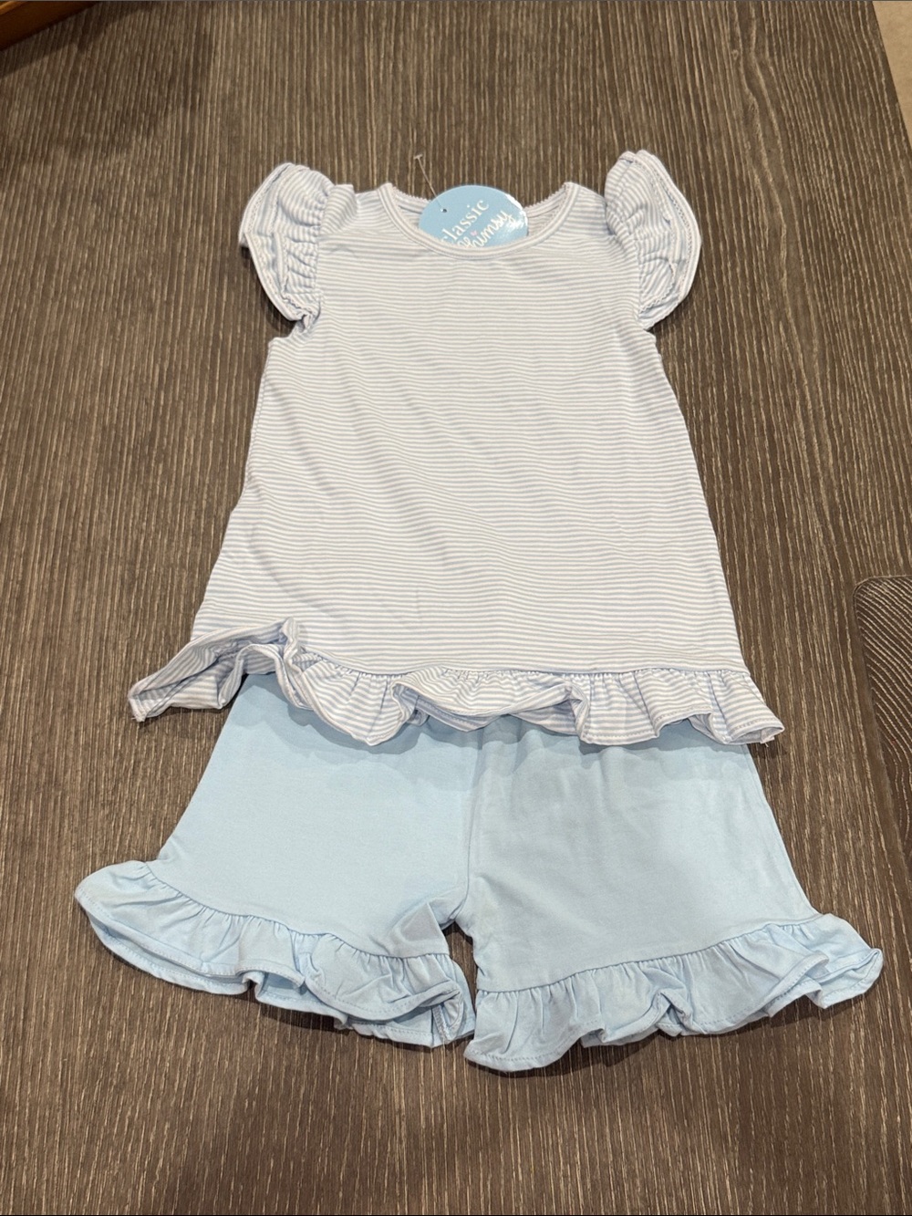 NWT Size 8 Classic Whimsy  Blue Millie Stripe Ruffle short set